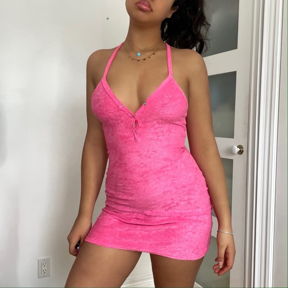 Pink terry cloth mini dress - Picture 3 of 5